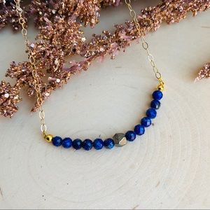 Lapis Lazuli & Pyrite Gemstone Gold Bar Necklace